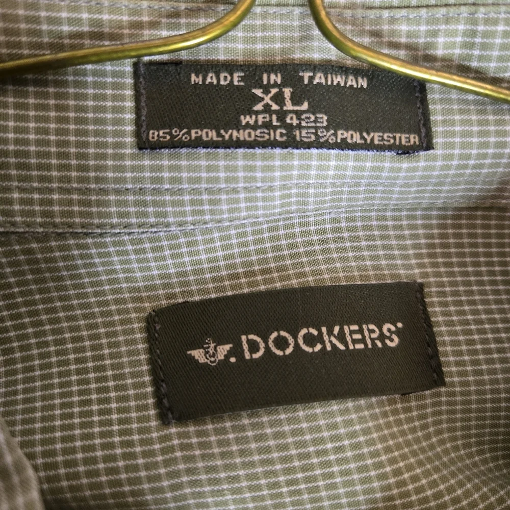 Dockers Mens XL Sage Green Micro Check Button Down Shirt Long Sleeve Polynosic - Picture 2 of 6